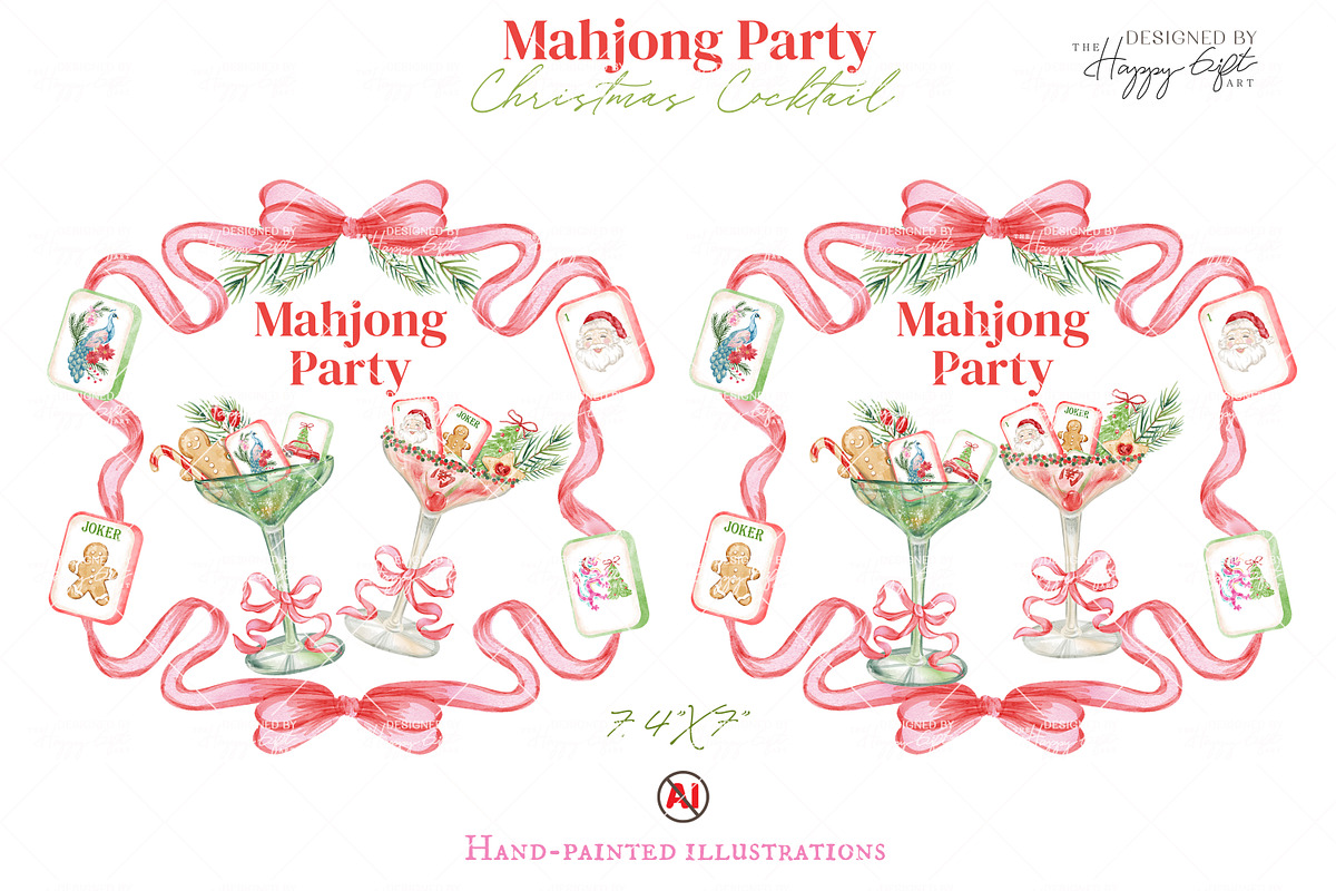 Christmas Mahjong Cocktail Clipart, a Decorative Illustration by TheHappyGiftArt (Photo 5 of 10)