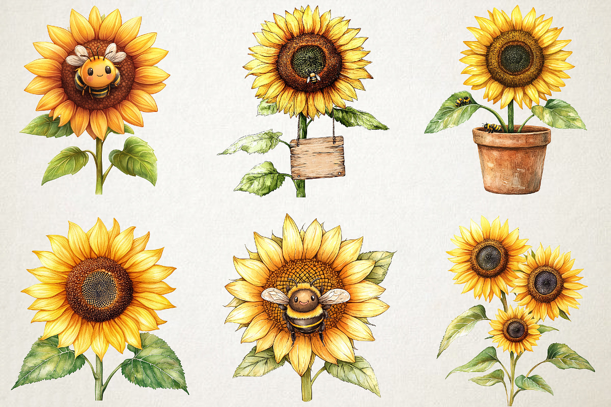 Cute Bee and Sunflower Clipart, an Illustration by RobertsArt (Photo 4 of 6)
