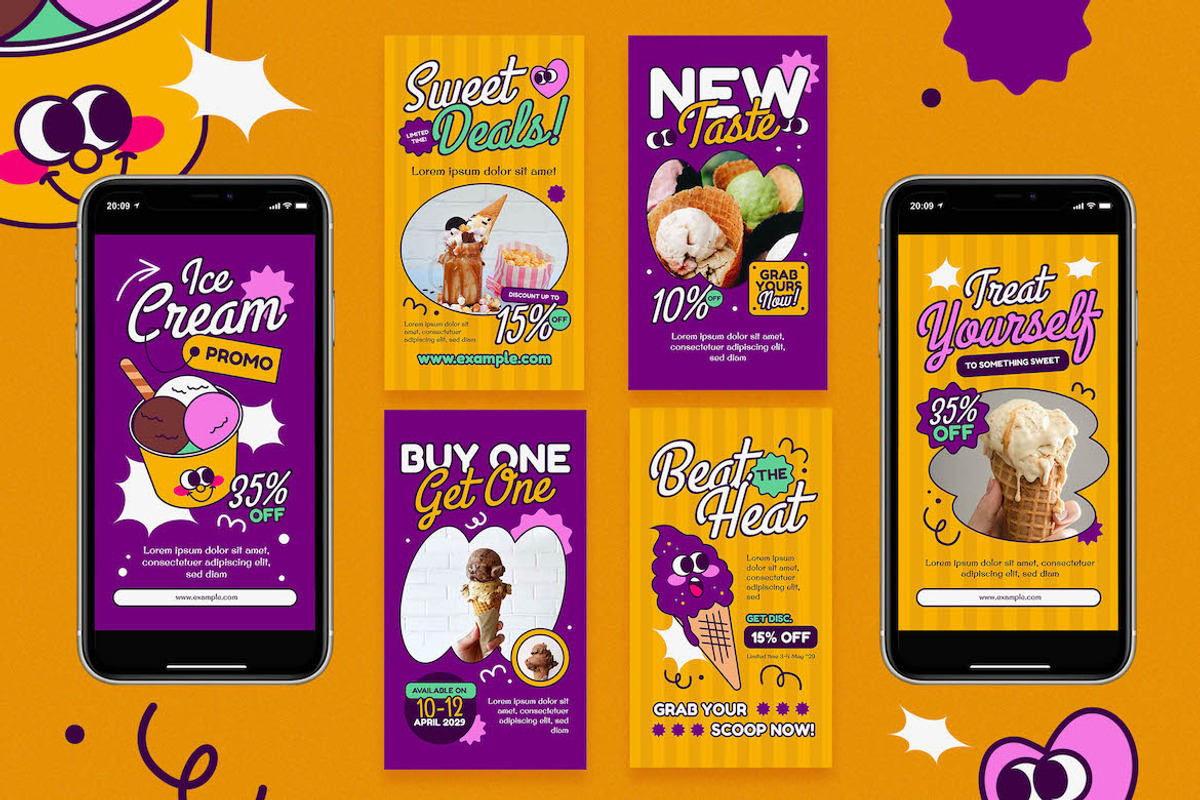 Ice Cream Promo Instagram Pack, a Social Media Template by Aiyari Graphic (Photo 2 of 3)