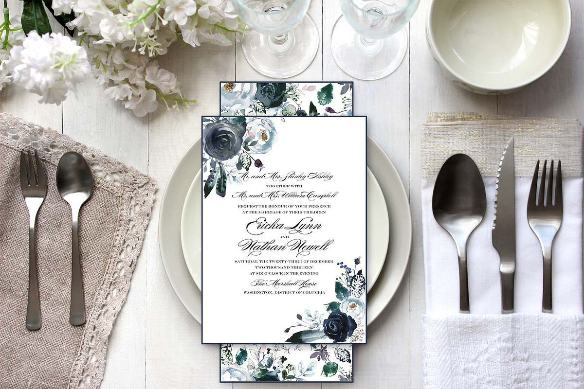 Boho Navy Peony Floral Clipart, a Decorative Illustration by whiteheartdesign (Photo 9 of 9)