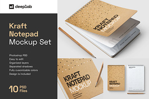 Kraft Notepad Mockup Set, Sketchbook