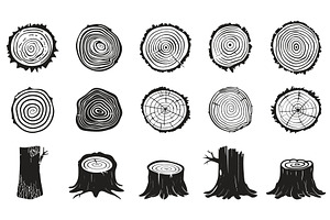 Tree rings and stumps silhouettes, an Object Illustration by Valerie Bodnar