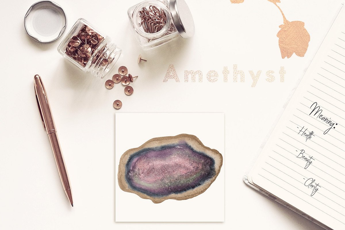 Mauve Gemstones Watercolor Clipart, an Illustration by ColorfulNest (Photo 2 of 11)