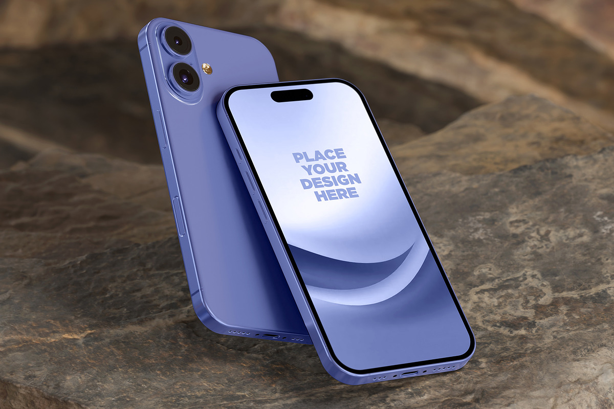 iPhone 16 Mockup with Rock – 6 PSD, an iPhone Mockup by Muhazdinata (Photo 4 of 8)