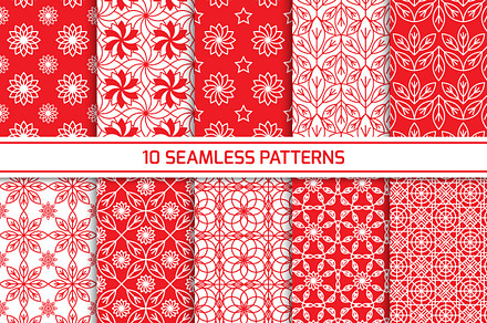 Set of red seamless patterns