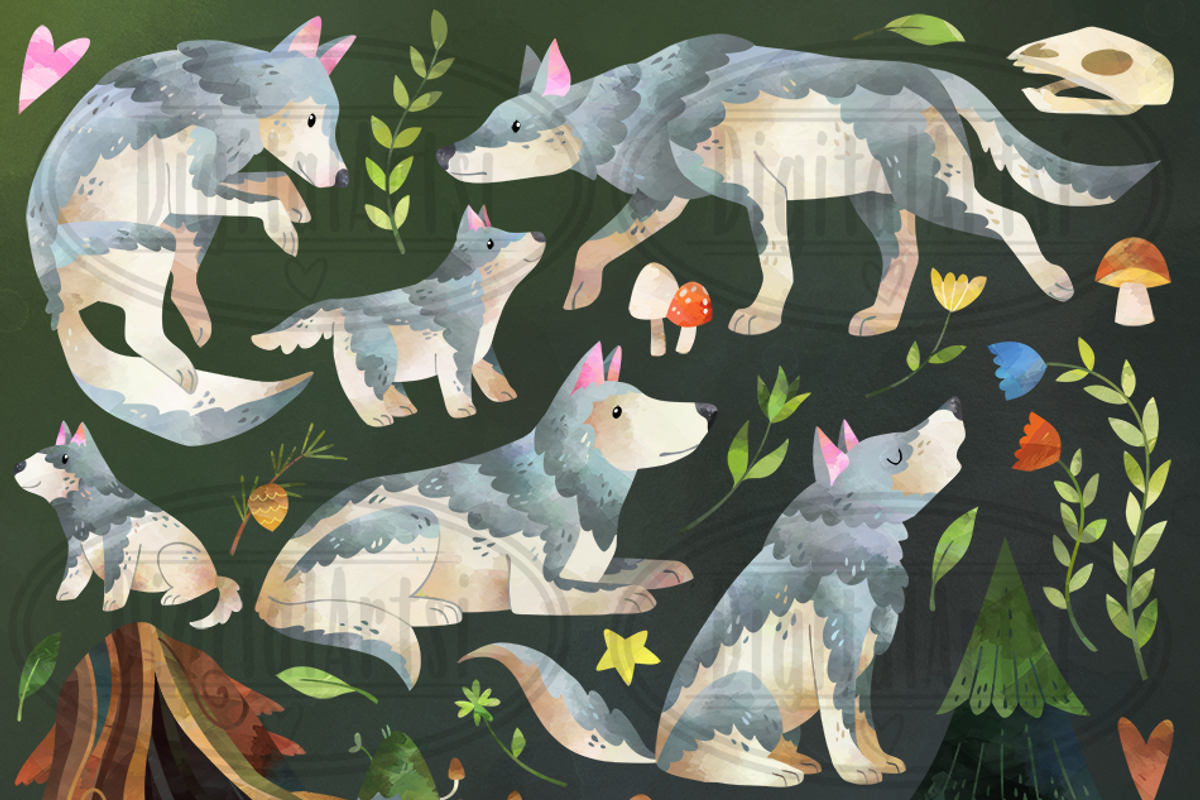 Watercolor Wolves Clipart, an Object Graphic by DigitalArtsi (Photo 2 of 4)