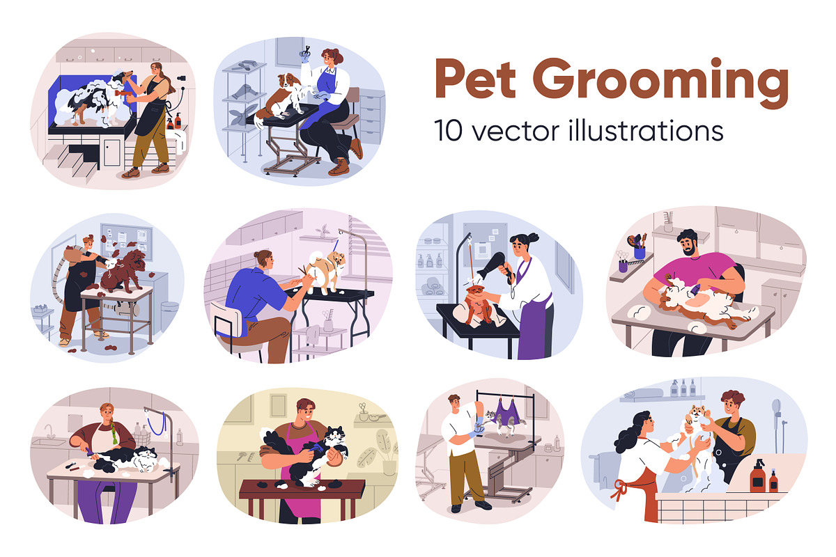 Dogs, cats in pet grooming salon set, an Animal Illustration by Good Studio (Photo 1 of 11)