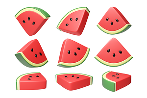 Cute 3D Watermelons icons, a Food & Drink 3D Model by Hannet