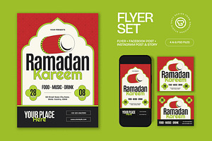 Red Bold Ramadan Kareem Flyer Set, a Flyer Template by graphicook