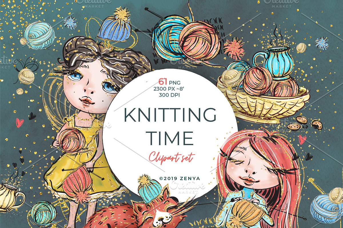 Knitting Time clipart set, an Illustration by Scarlet Island (Photo 1 of 4)