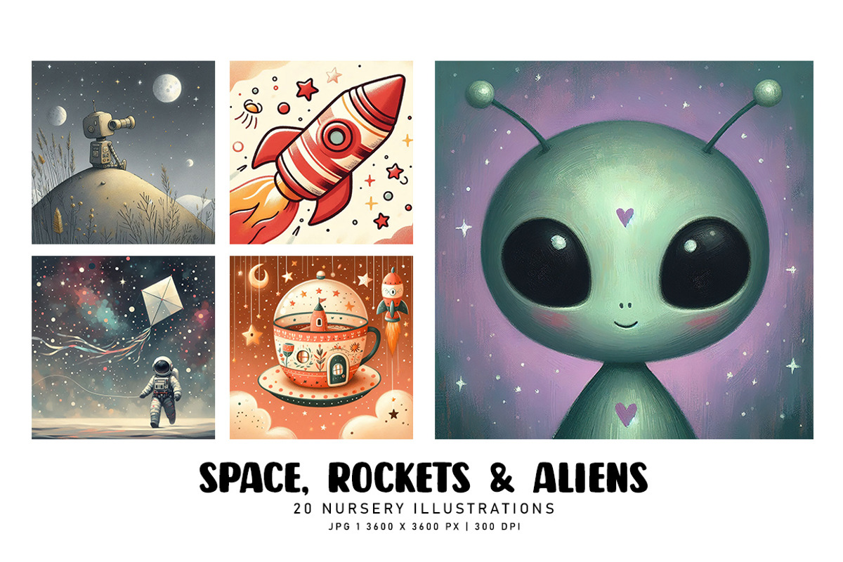 Space, Rockets and Aliens, a Decorative Illustration by Digital Art Creations (Photo 2 of 7)