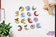 Cute Moon Cartoon Characters, a Decorative Illustration by Jocularity Art (Thumbnail 2 of 3)