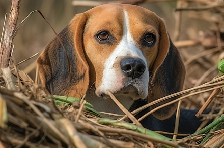 Beagle dog, tricolour, looking attentively, a Photo by Grafvision photography