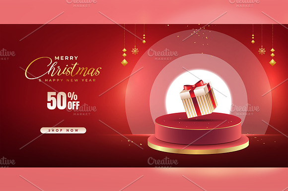Christmas Sale Banner with 3D Podium preview 2