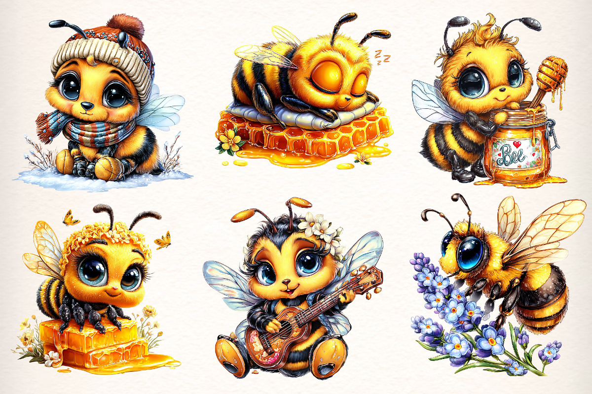 Sweet Bees Clipart, Cute Bee Clipart, an Illustration by Dream Creation (Photo 2 of 7)