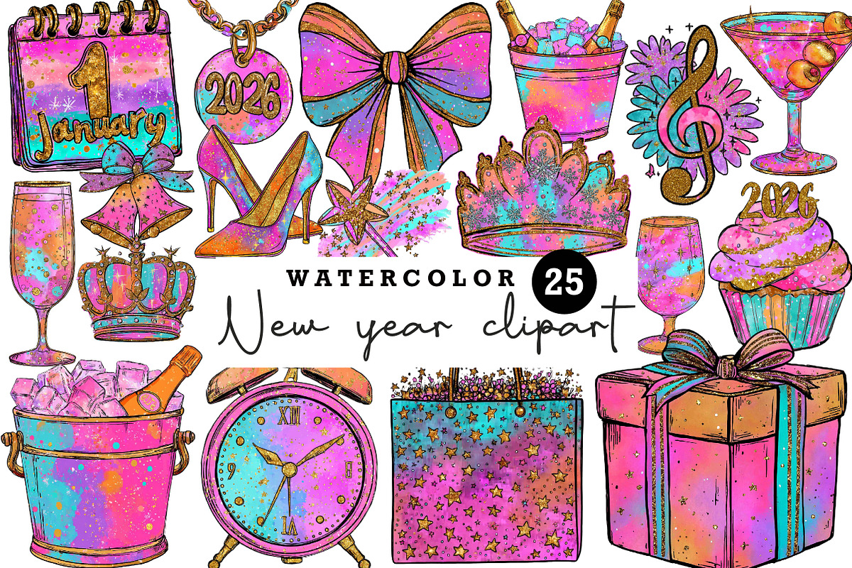 New Year Clipart, an Illustration by CreationArt (Photo 1 of 5)