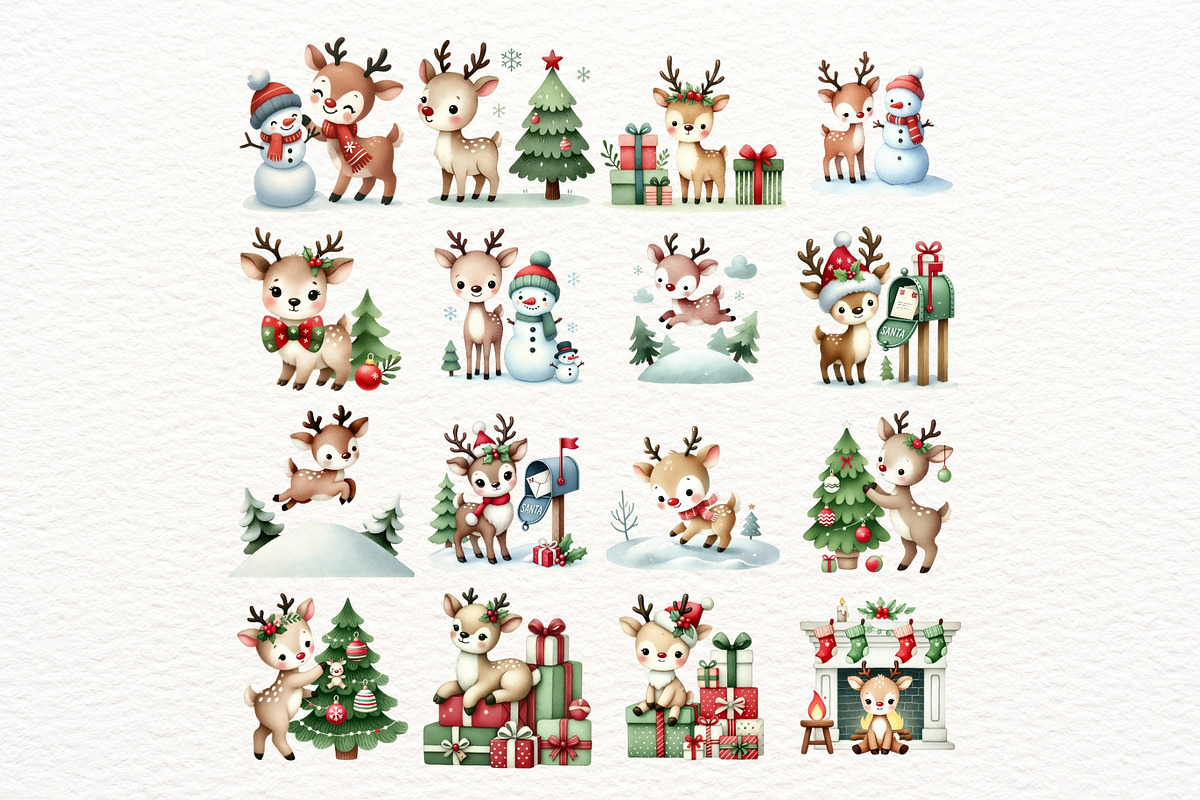 Christmas Reindeer Clipart Set, an Animal Illustration by Nicolle's Colorful Art (Photo 7 of 10)