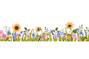 Flower border. Wildflowers blooming, an Object Illustration by winwin.art