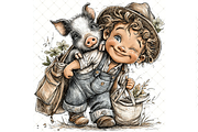 Boy and Piglet Clipart JPG, a Person Illustration by Memories By Lea (Thumbnail 10 of 18)