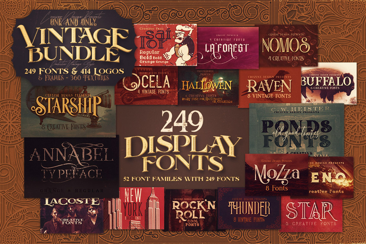 SALE Bundle 249 Fonts & 414 Logos preview 3
