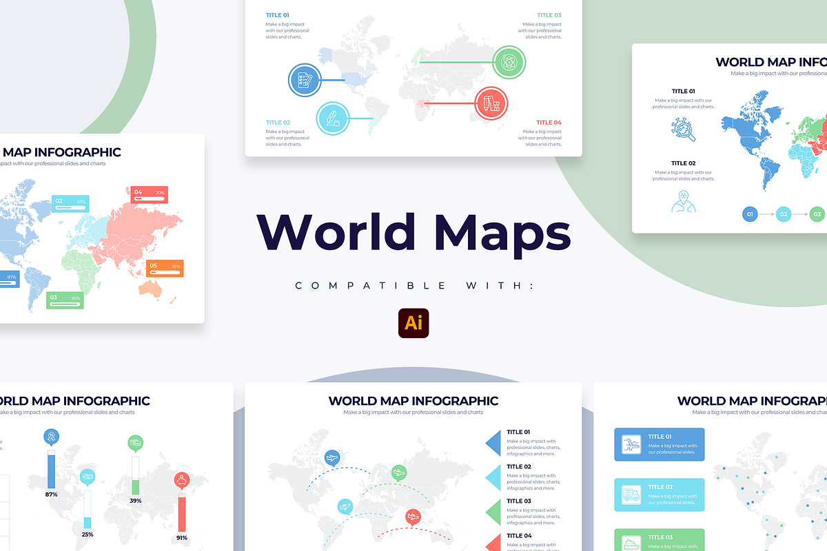 World Maps Illustrator Templates, a Presentation Template by Slidesmash (Photo 1 of 4)