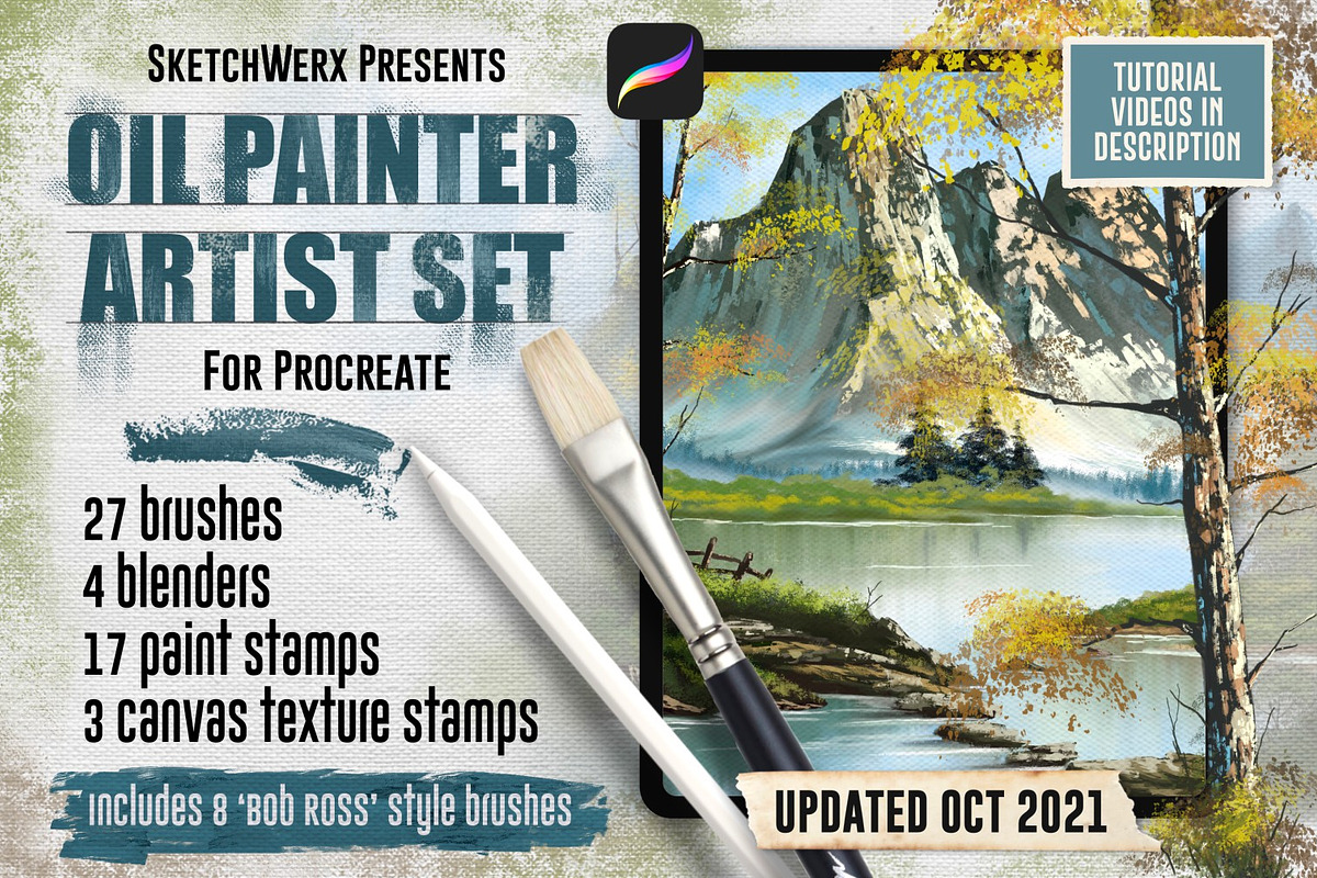 Oil Painter Artist Set for Procreate, a Brush Add-On by SketchWerx (Photo 1 of 21)