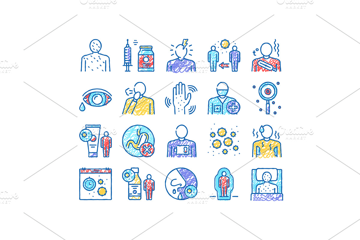Chicken Pox Disease set Icons hand, an Object Illustration by pikepicture