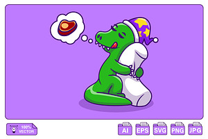 Cute Sleeping Dino Hug Pillow, an Animal Illustration by Artstorystudio