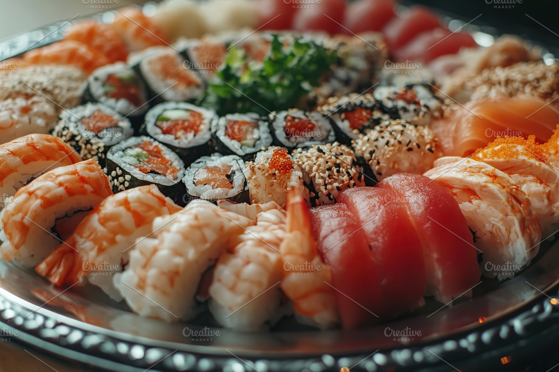 Fresh tasty sushi rolls of japanese cuisine, a Food & Drink Photo by AlyaAnd