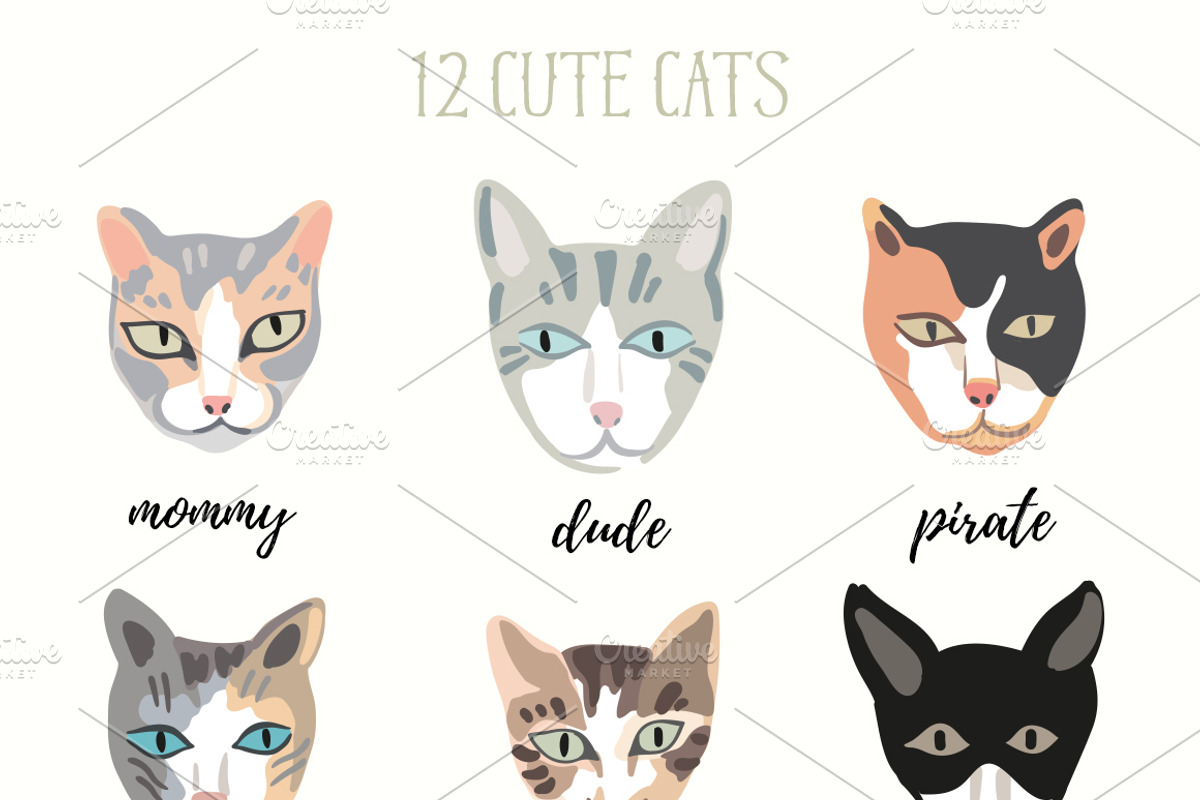 Cats. Vector set, an Animal Illustration by Anyuka (Photo 2 of 6)