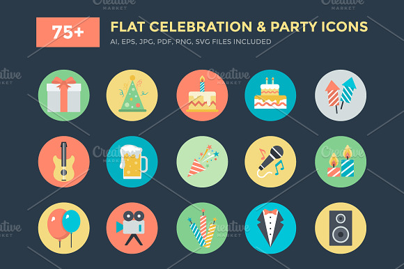 75 Flat Celebration And Party Icons