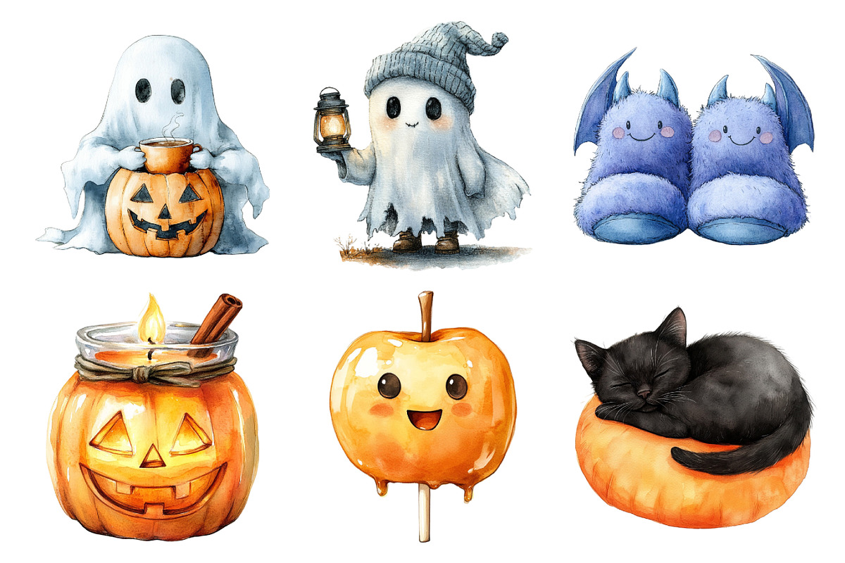 Watercolor Cozy Halloween Clipart, an Illustration by Daily.Designs (Photo 4 of 5)