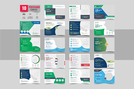 Health Care, Medical Postcard bundle, a Card Template by Pavel_design