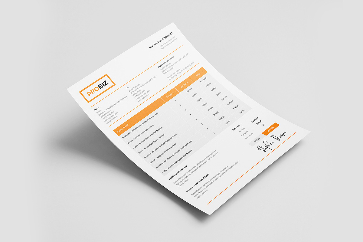 Invoice Business Template ProBiz, a Stationery Template by artbart (Photo 4 of 8)