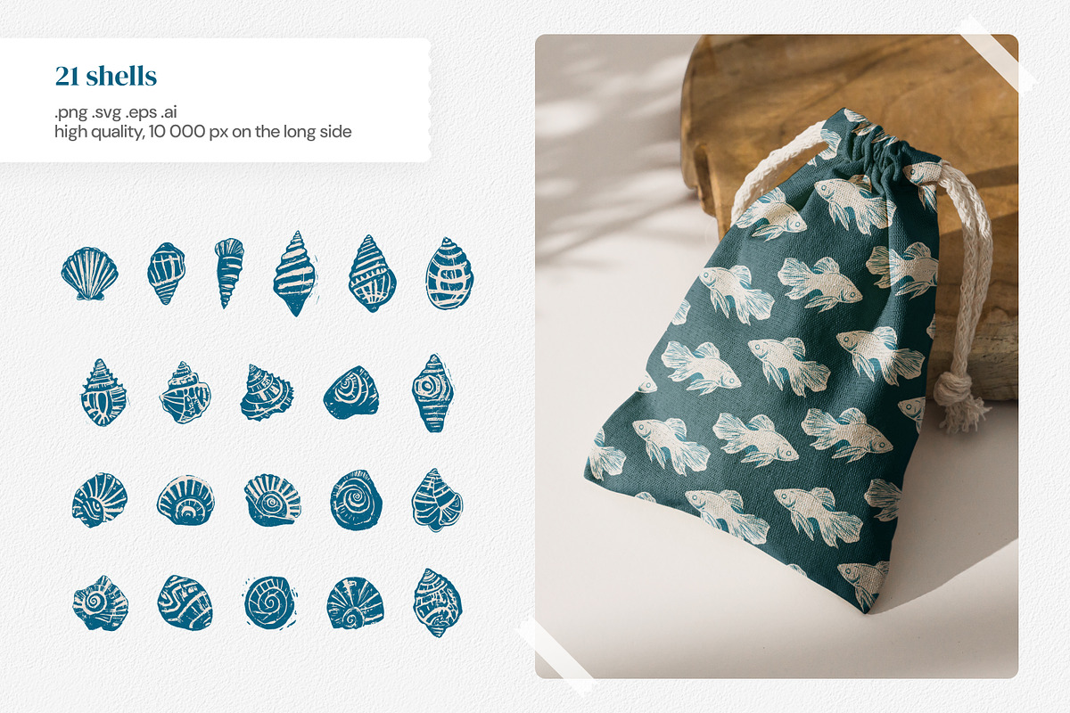 Ocean Life | Linocut collection, a Pattern Graphic by SappiStudio (Photo 18 of 21)