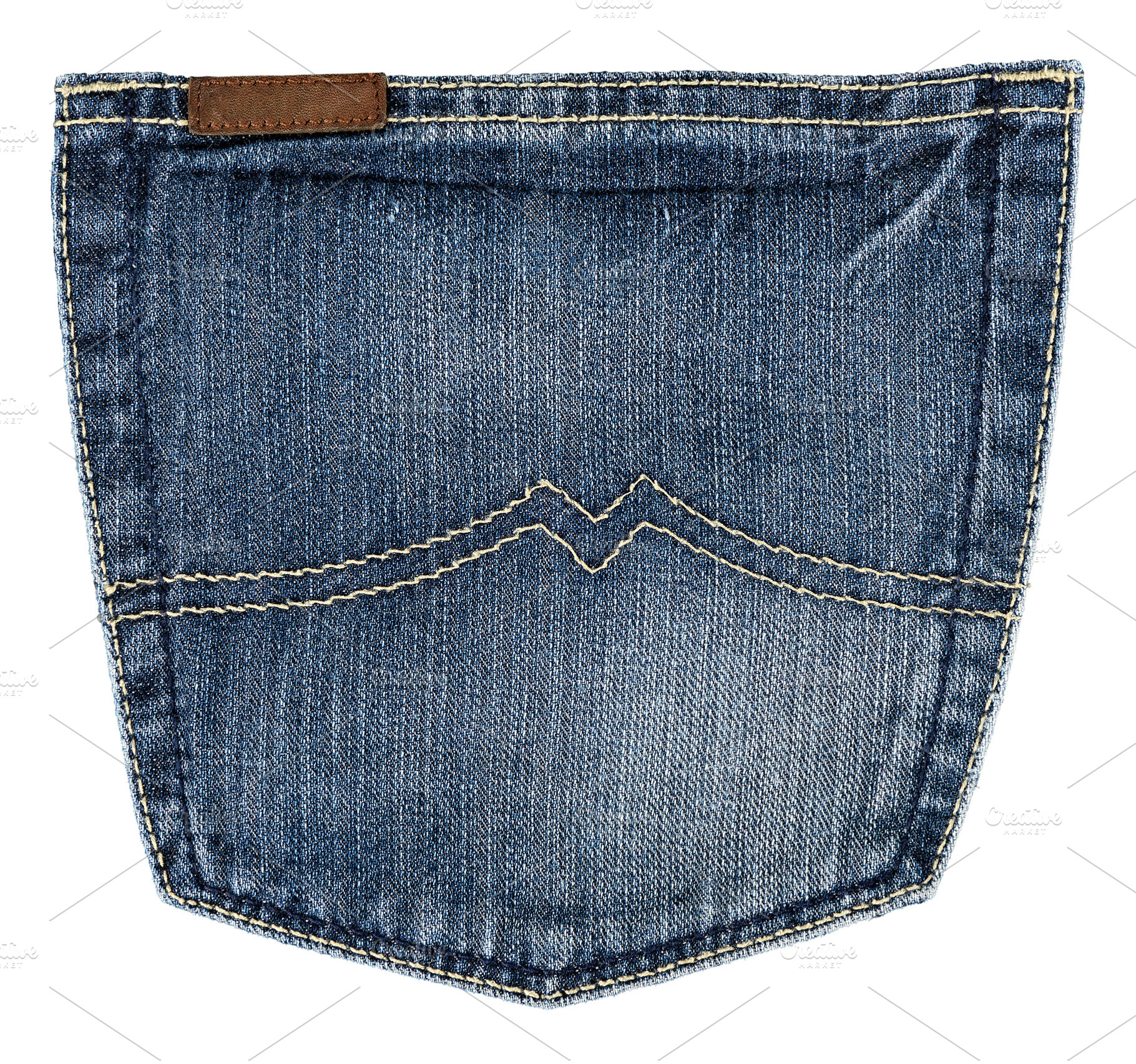 Back pocket of blue jeans with contrast stitching and leather in, a Beauty & Fashion Photo by ndanko