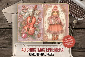 Christmas Ephemera Junk Journal Kit, a Seasonal Illustration by Print Haven Mochi Vintage