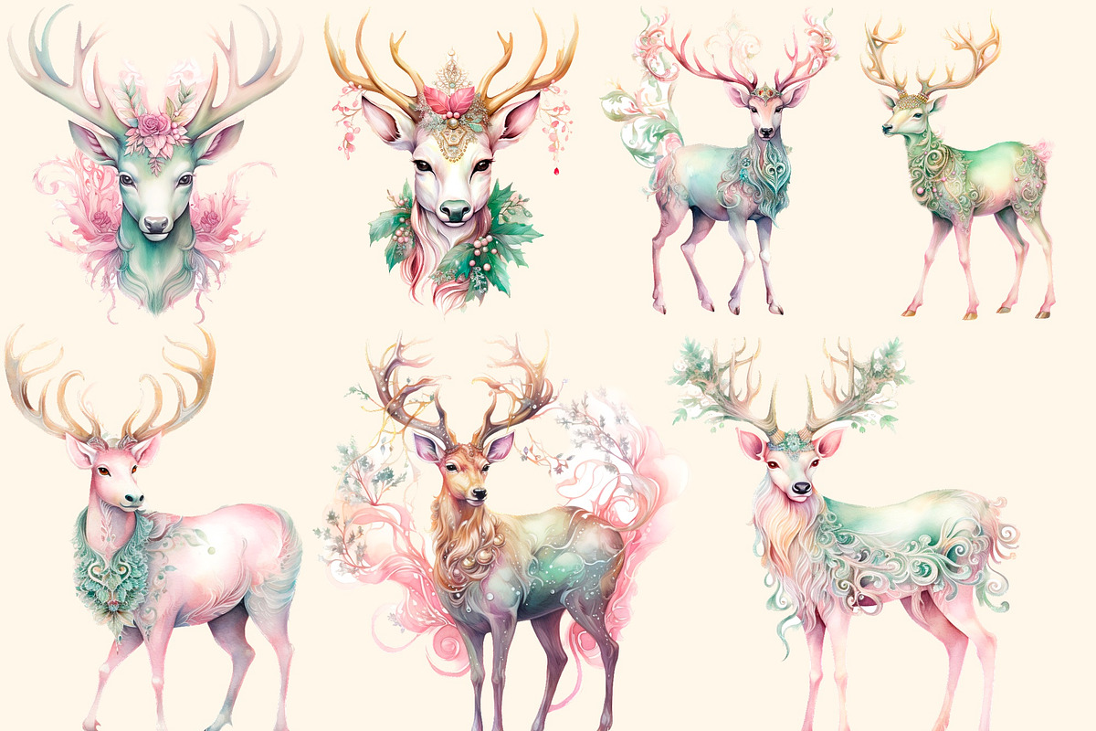 Victorian  Christmas deer , Clipart, an Animal Illustration by Hello My Print (Photo 2 of 10)