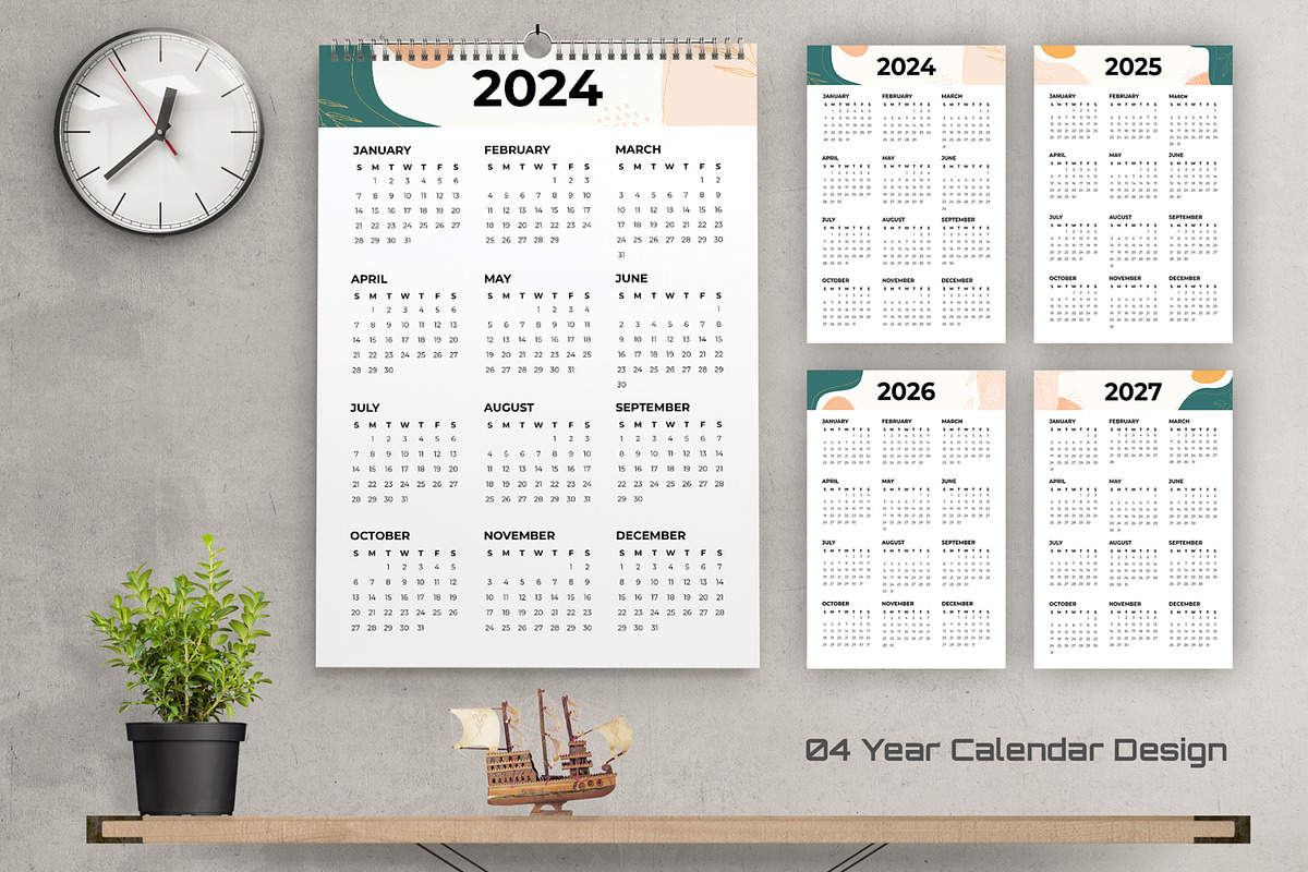 Wall Calendar 2024 to 2027 Template, a Stationery Template by MightyDesign (Photo 1 of 7)