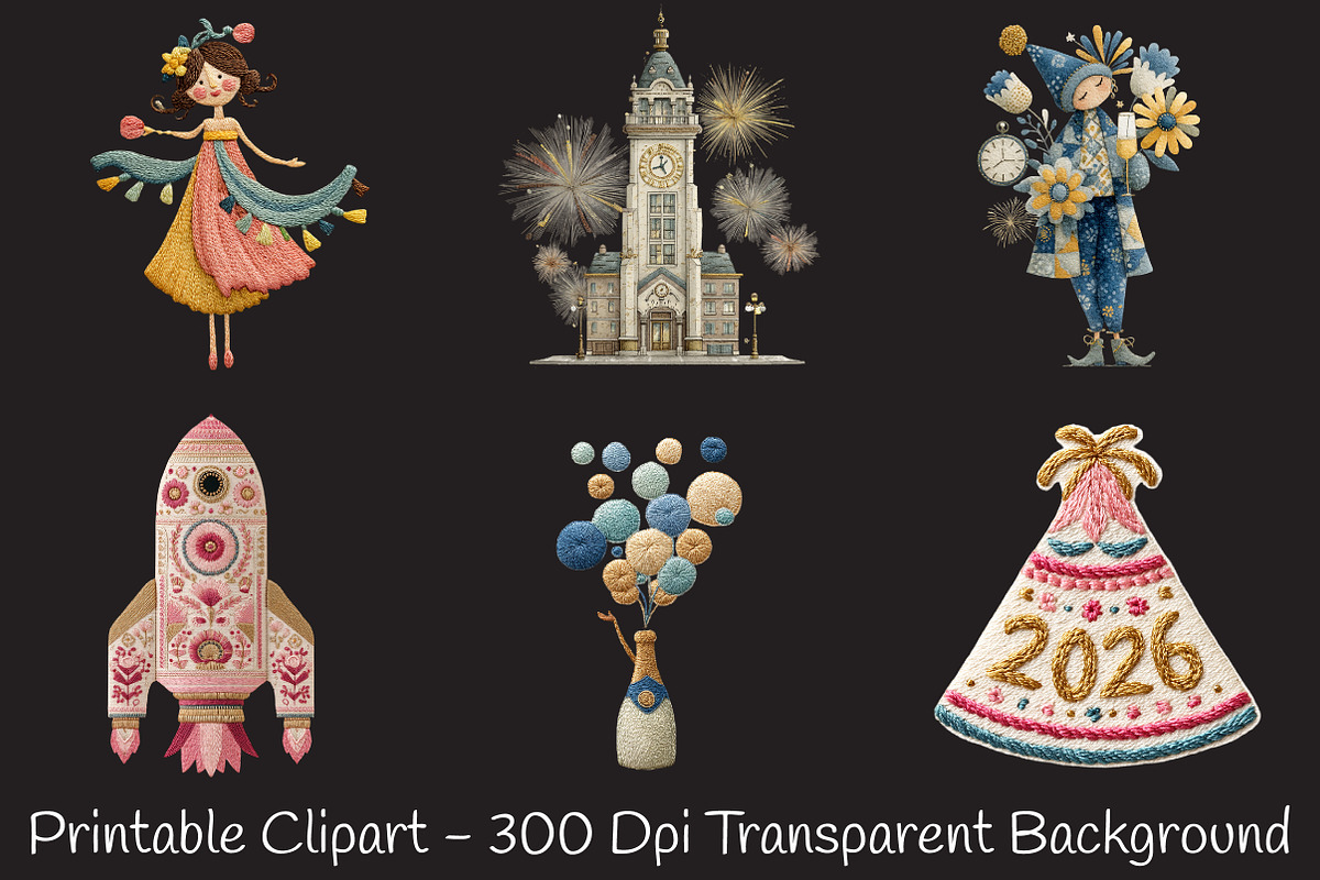 Faux Embroidery New Year Clipart, a Seasonal Illustration by RobertsArt (Photo 4 of 7)