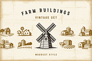 Vintage Farm Buildings Set, a Texture Illustration by Retro Graphics (Thumbnail 1 of 2)