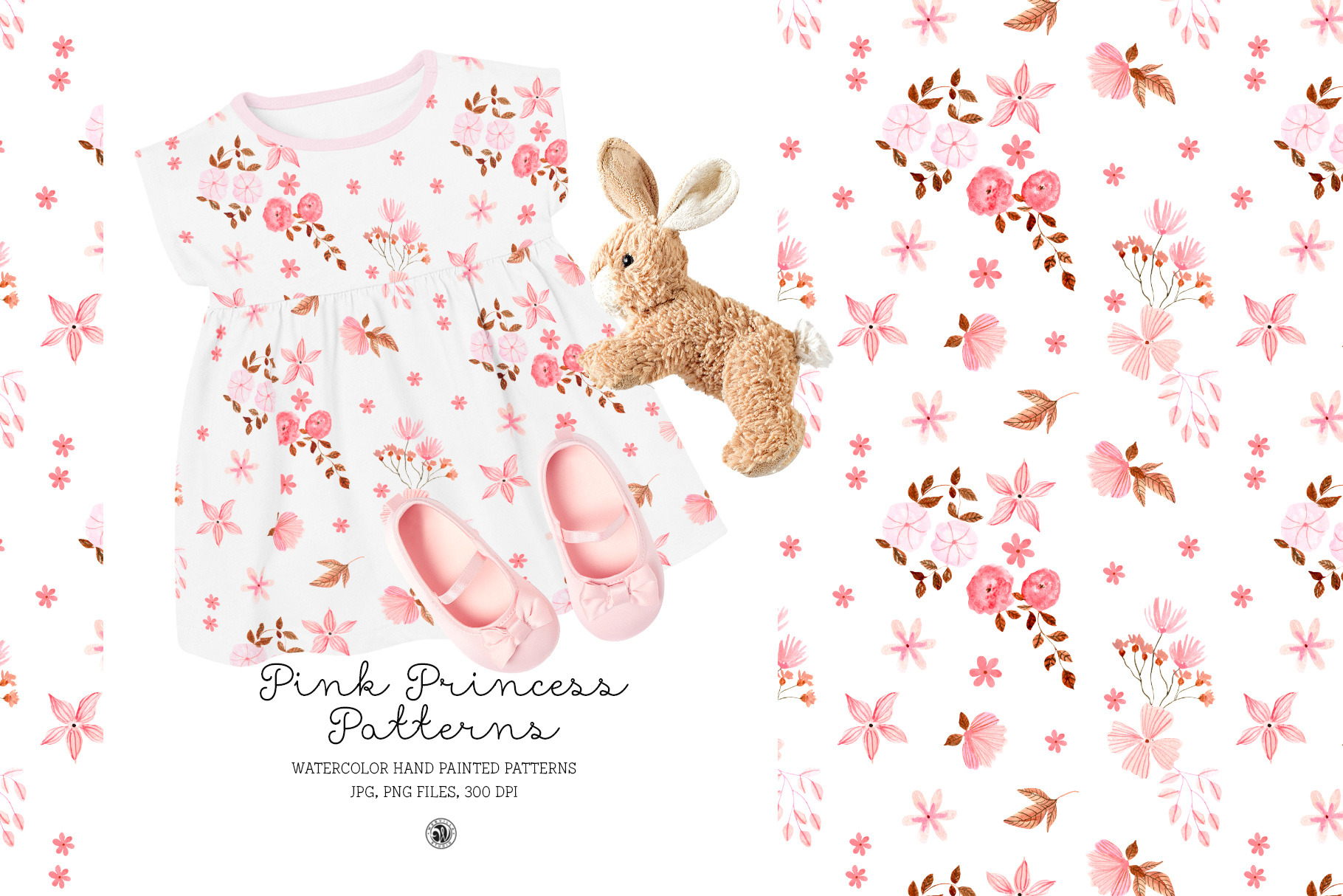 Pink Princess Patterns - watercolor, a Pattern Graphic by Webvilla Studio
