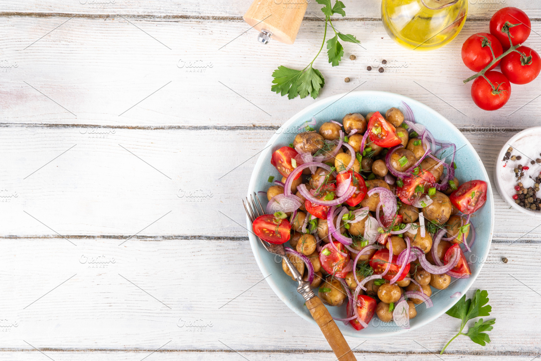 Homemade young potatoes salad, a Food & Drink Photo by Rimma