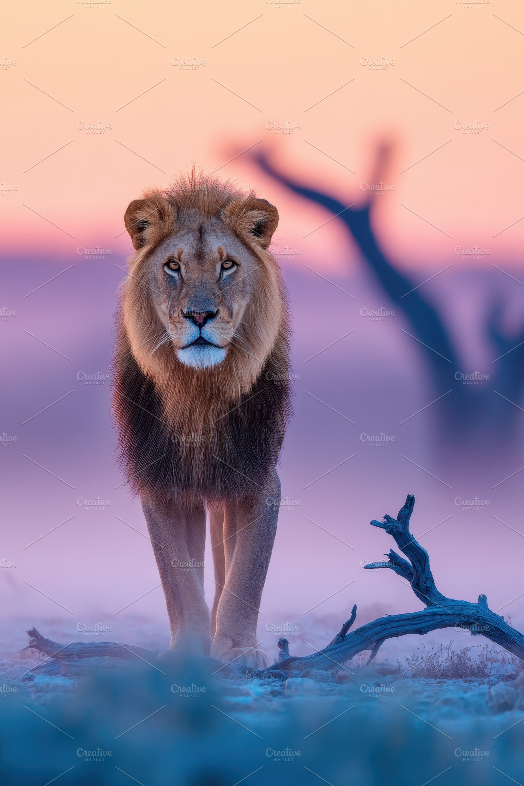 Majestic Lion in a Starry Desert Landscape, an Animal Photo by AlyaAnd