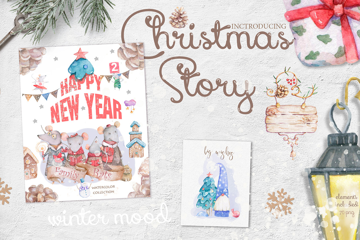 Christmas Story Watercolor cute Rats, an Animal Illustration by Ann Art Houze (Photo 1 of 13)