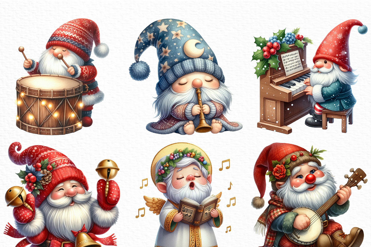 Christmas Gnome Musicians PNG, an Illustration by Craft Nest (Photo 4 of 6)