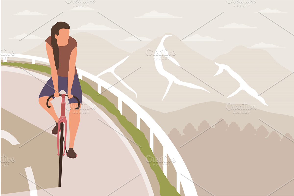 woman riding bike in the road, a Person Illustration by studiogstock