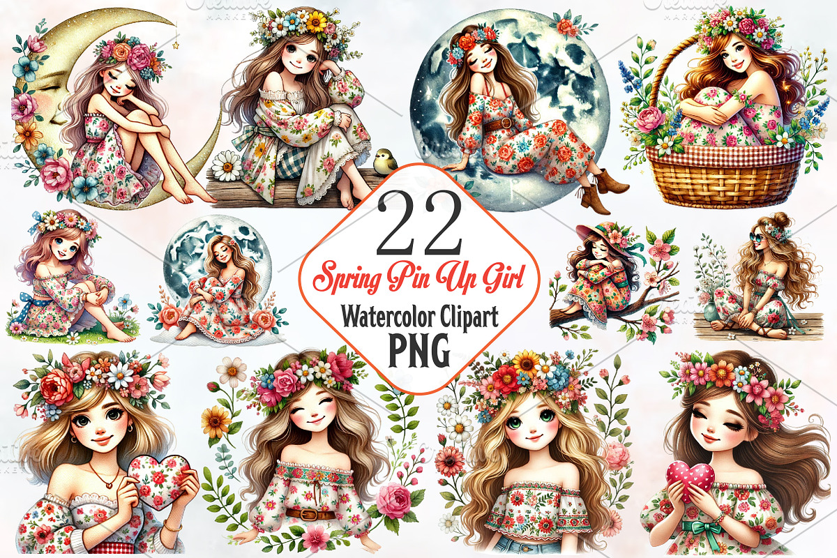 Spring Pin Up Girl Sublimation Clipa, an Illustration by RobertsArt (Photo 1 of 7)