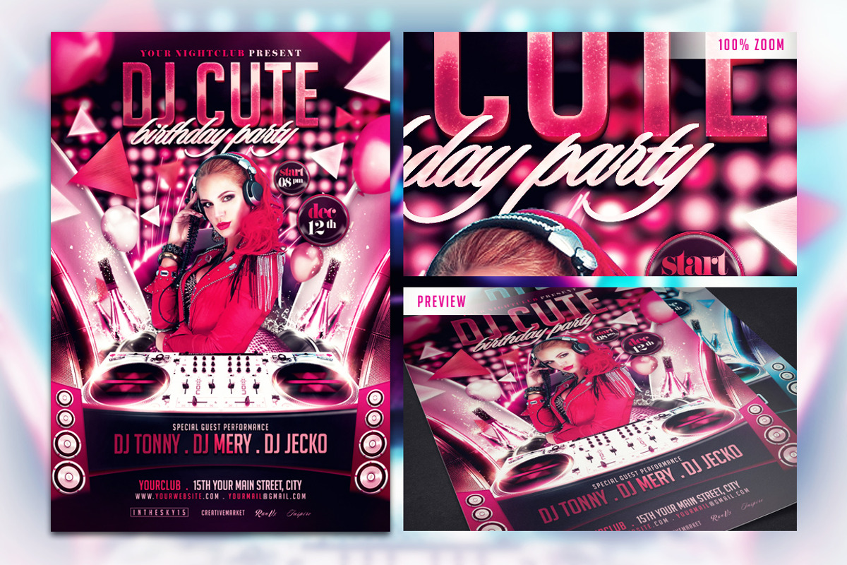 DJ Birthday Flyer Template, a Flyer Template by InTheSky15 (Photo 3 of 5)