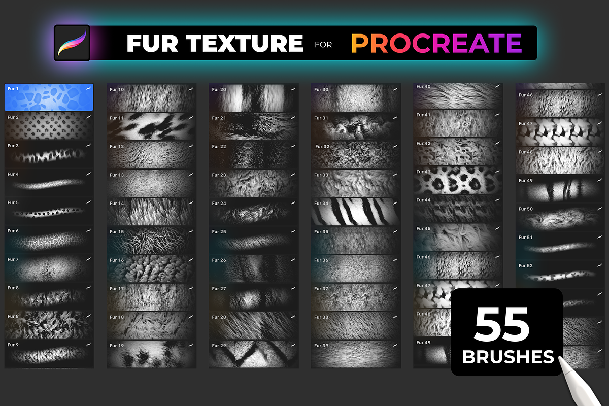 55 FUR TEXTURE Brushes for PROCREATE, a Brush Add-On by Graphics Resources (Photo 3 of 10)